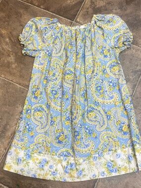 Zella P Designs Girls Light Blue and Yellow Paisley Puff-Sleeve Dress